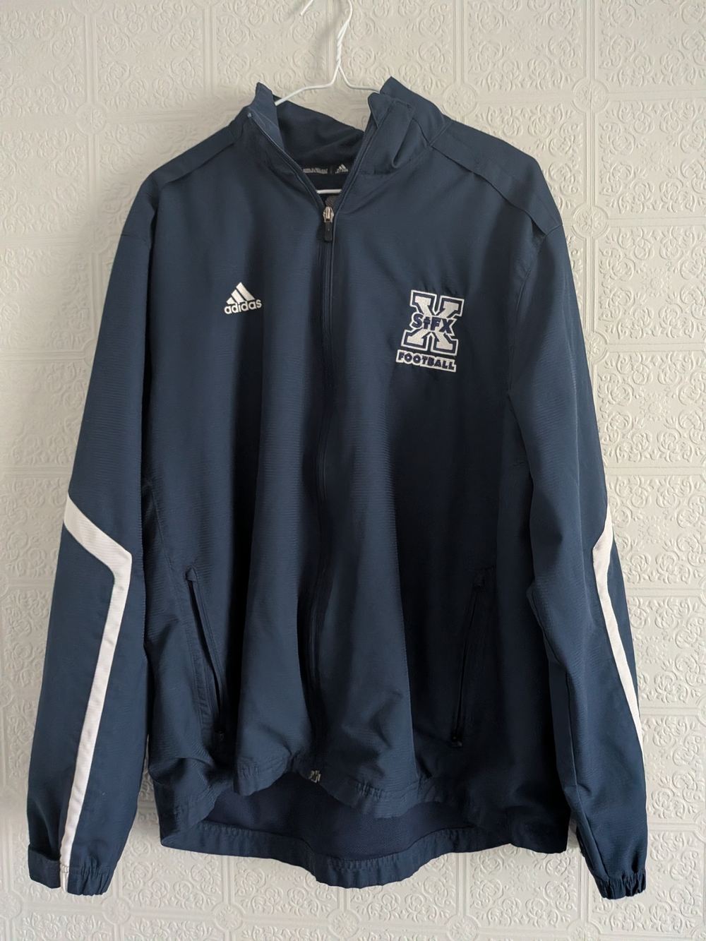 adidas Navy Windbreaker Jacket with White Stripe Accents